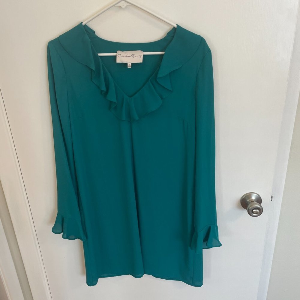Charles Henry Long Sleeve Ruffle Neck Shift Dress Size Small